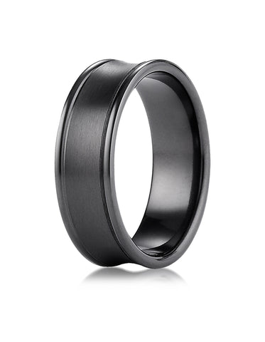 Benchmark Black Titanium 7.5mm Comfort-Fit Satin-Finished Concave Round Edge Carved Design Wedding Band