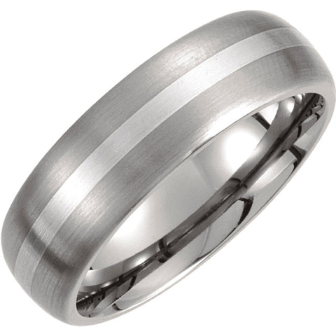 Titanium & Sterling Silver Inlay 7mm Satin Finish Domed Band Size 12