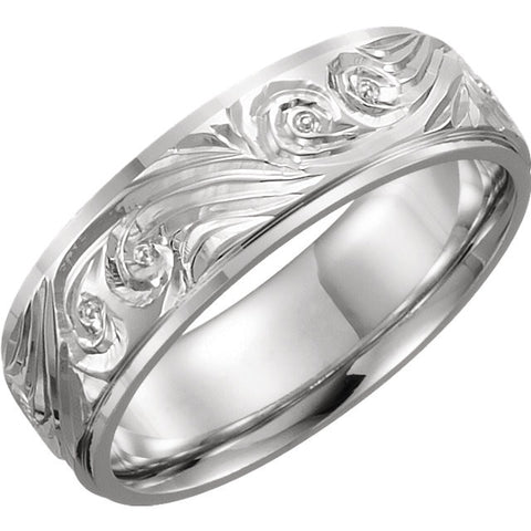 14k White Gold 6mm Hand-Engraved Band Size 7 14k White Gold 6mm Hand-Engraved Band Size 7