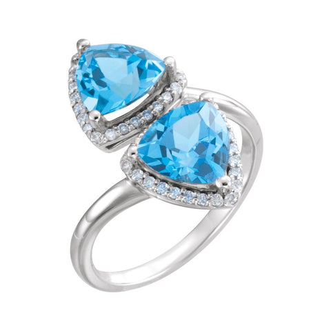 14k White Gold Swiss Blue Topaz & 1/5 CTW Diamond Ring, Size 7