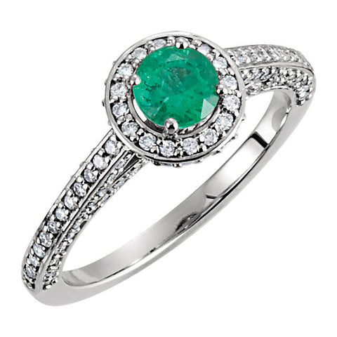 14k White Gold Emerald & 5/8 CTW Diamond Engagement Ring , Size 7