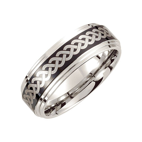 Cobalt 8mm Black Laser Design Ridged Band Size 9 Cobalt 8mm Black Laser Design Ridged Band Size 9