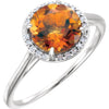 14k White Gold Citrine and 0.05 ctw. Diamond Halo-Style Ring, Size 7