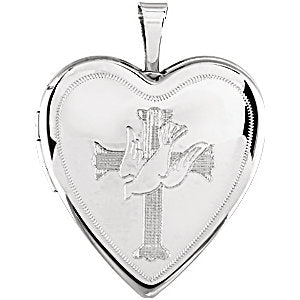 Sterling Silver Heart Locket with Cross & Dove