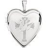 Heart Locket Engraved With Cross and Dove in Sterling Silver