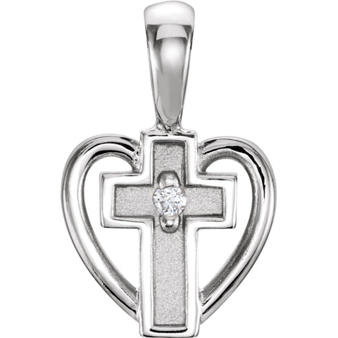 14k White Gold .01 CTW Diamond Heart Cross Pendant