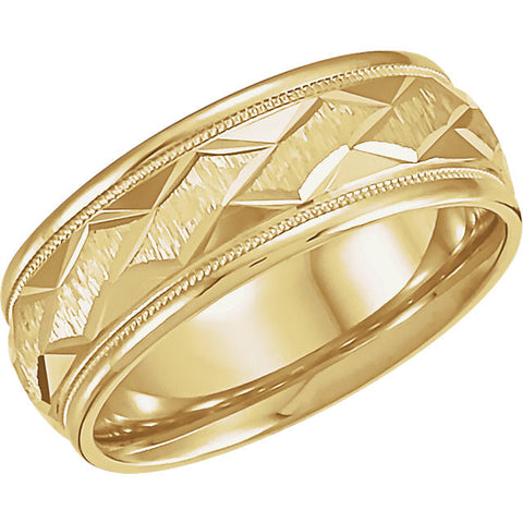 14k Yellow Gold 7mm Comfort-Fit Patterned Band Size 10
