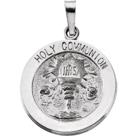 Sterling Silver 18mm Round Holy Communion Medal with 18" Chain Sterling Silver 18mm Round Holy Communion Medal with 18" Chain