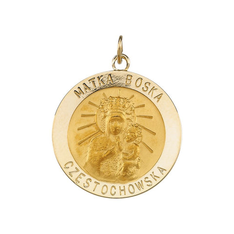 14k Yellow Gold 25mm Round Matka Boska Medal 14k Yellow Gold 25mm Round Matka Boska Medal
