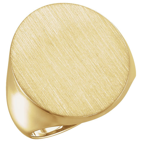 18k Yellow Gold 22x20mm Men's Signet Ring with Brush Finish, Size 10