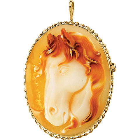 14k Yellow Gold Genuine Carnelian Horse Cameo Brooch/Pendant 14k Yellow Gold Genuine Carnelian Horse Cameo Brooch/Pendant