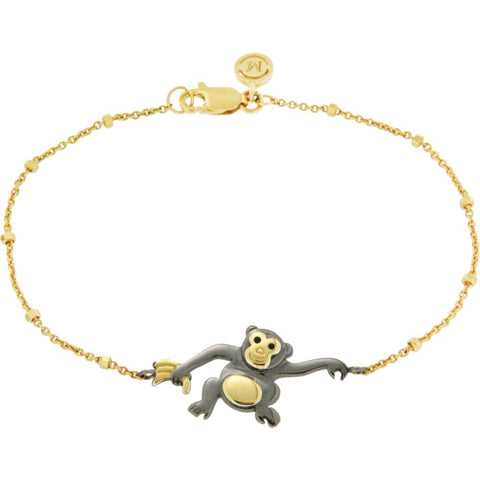 18k Yellow Gold Vermeil & Black Rhodium-Plated Monkey 7.5" Bracelet for Mischief