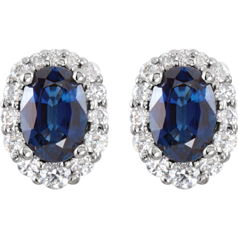 14k White Gold Blue Sapphire & 1/3 CTW Diamond Cluster Earrings