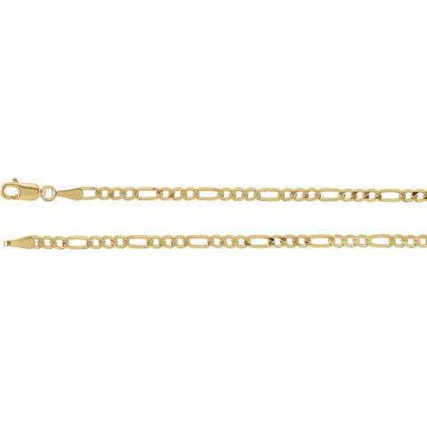 14k Yellow Gold 3mm Solid Figaro 24" Chain