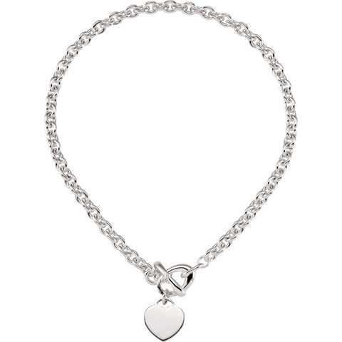 Sterling Silver 8mm Cable Chain with Heart Charm