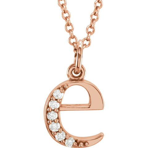 14k Rose Gold .03 CTW Diamond Lowercase Letter "e" Initial 16" Necklace