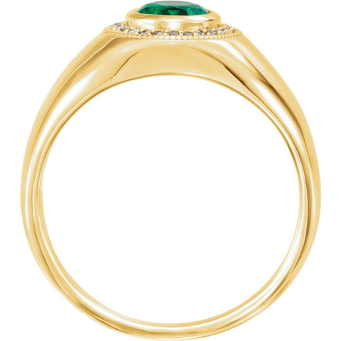 14k Yellow Gold Men's Chatham® Created Emerald & Diamond Accented Ring, Size 11