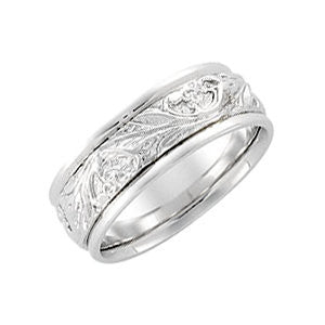 14k White Gold 7mm Comfort-Fit Design Band Size 12 14k White Gold 7mm Comfort-Fit Design Band Size 12
