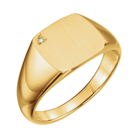14k Yellow Gold .0075 CTW Diamond Men's Signet Ring, Size 11