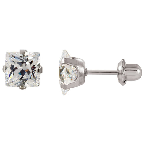 Stainless Steel 7mm Square Cubic Zirconia Piercing Earrings Stainless Steel 7mm Square Cubic Zirconia Piercing Earrings