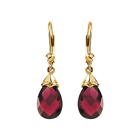 14k Yellow Gold 12x8mm Briolette Brazilian Garnet Earrings 14k Yellow Gold 12x8mm Briolette Brazilian Garnet Earrings