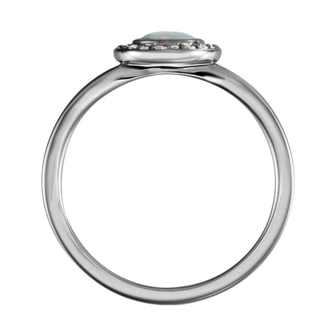 14k White Gold Opal & .08 CTW Diamond Ring , Size 7