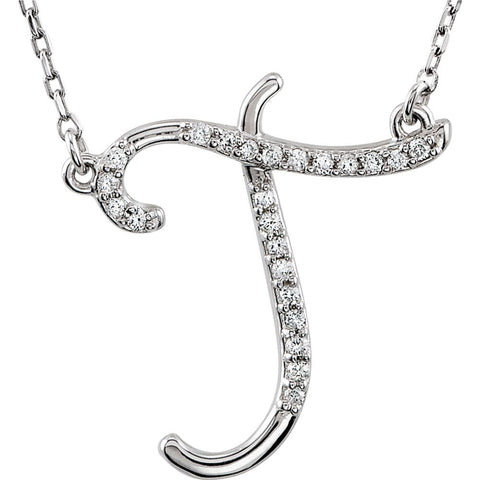 Sterling Silver Letter "T" 1/8 CTW Diamond Initial 16" Necklace