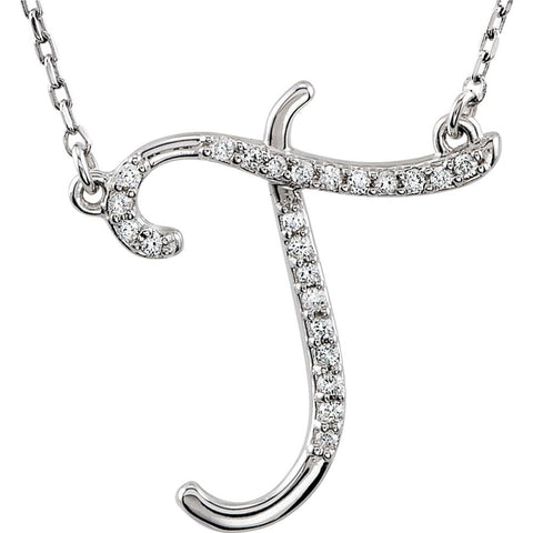 Sterling Silver Letter "T" 1/8 CTW Diamond Initial 16" Necklace Sterling Silver Letter "T" 1/8 CTW Diamond Initial 16" Necklace