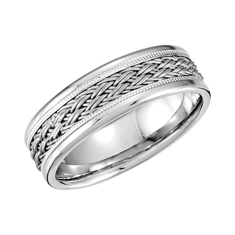 14k White Gold Hand-Woven 7.5mm Comfort Fit Band Size 10.5 14k White Gold Hand-Woven 7.5mm Comfort Fit Band Size 10.5