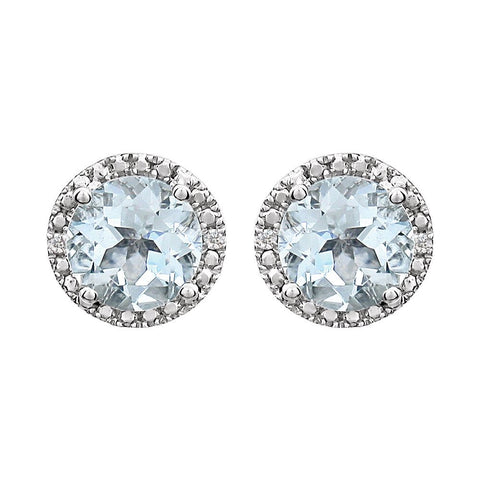 Sterling Silver Aquamarine & .01 CTW Diamond Earrings