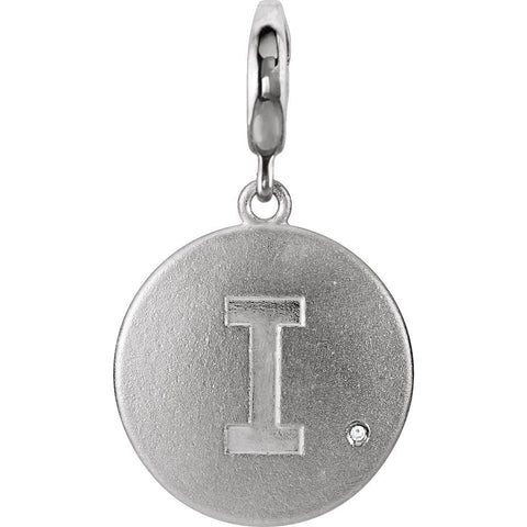 Sterling Silver Block Initial "I" Disc Charm with .005 CTW Diamond Accent