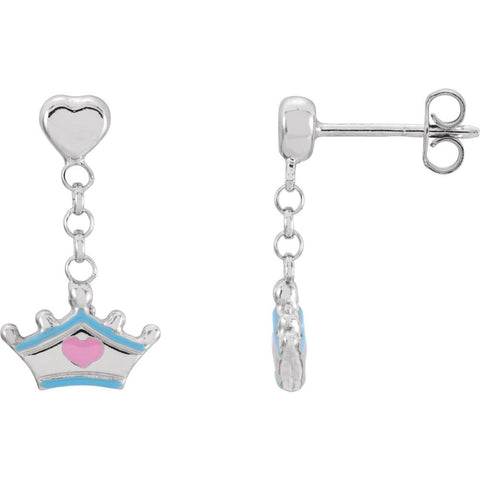 Sterling Silver Cinderella Tiara Earrings with Enamel Sterling Silver Cinderella Tiara Earrings with Enamel