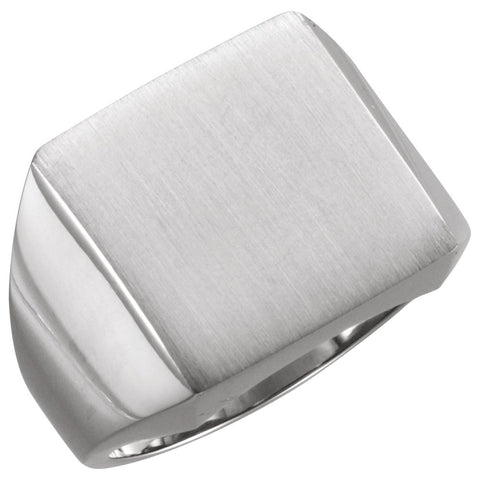 14k White Gold 16mm Men's Solid Signet Ring with Brush Finish, Size 6