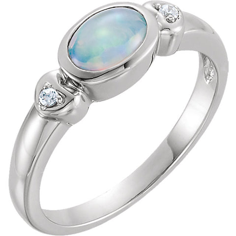 14k White Gold Opal & .03 CTW Diamond Accented Ring, Size 7