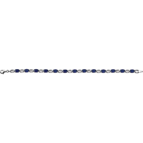 14k White Gold 7x5mm Oval Lab-Grown Blue Sapphire 7" Bracelet