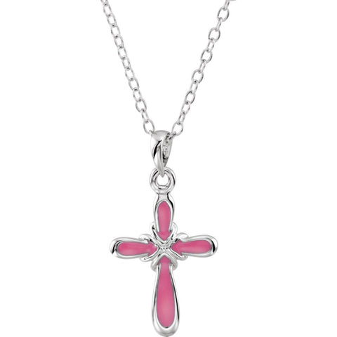 Sterling Silver Pink Girl Dedication 14" Necklace Sterling Silver Pink Girl Dedication 14" Necklace