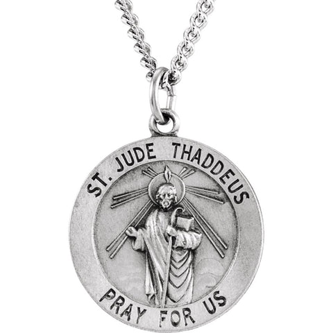Sterling Silver 22mm Round St. Jude Thaddeus Medal 24" Necklace Sterling Silver 22mm Round St. Jude Thaddeus Medal 24" Necklace