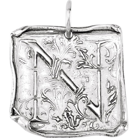 Sterling Silver Initial "N" Vintage-Style Pendant