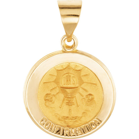 14k Yellow Gold 15mm Round Hollow Confirmation Medal