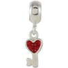 Sterling Silver 5.75x23.5mm Heart Shaped Key with Red Crystals Dangle Bead Sterling Silver 5.75x23.5mm Heart Shaped Key with Red Crystals Dangle Bead