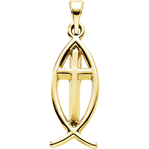 14k Yellow Gold 17x8mm Fish Pendant with Cross 14k Yellow Gold 17x8mm Fish Pendant with Cross