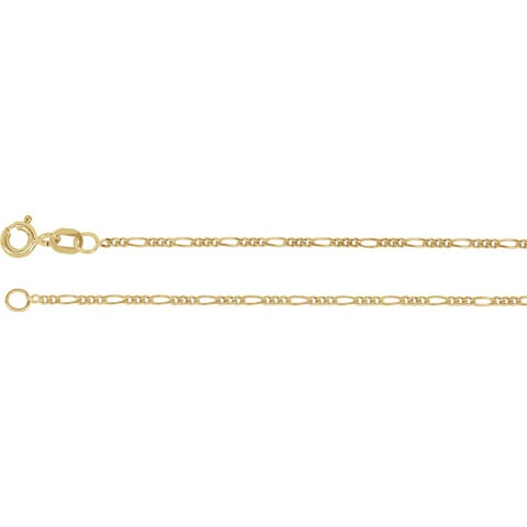 14k Yellow Gold 1.5mm Solid Figaro 20" Chain