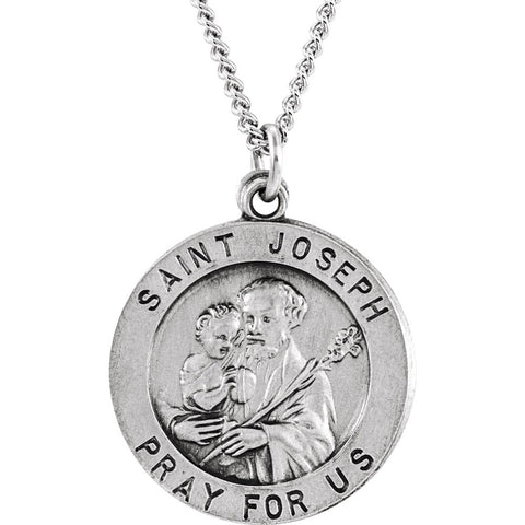 Sterling Silver 18mm Round St. Joseph Medal 18" Necklace Sterling Silver 18mm Round St. Joseph Medal 18" Necklace