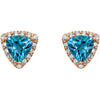 14k Rose Gold Swiss Blue Topaz & .08 CTW Diamond Earrings