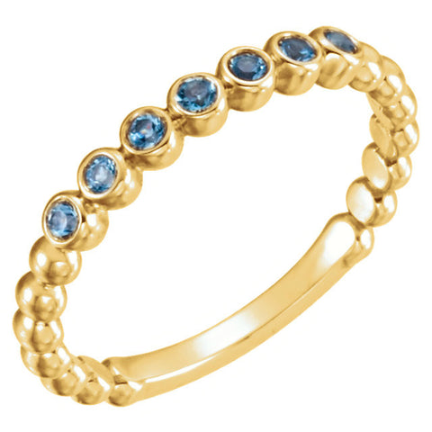 14k Yellow Gold Aquamarine Stackable Ring , Size 7