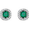 14k White Gold Chatham® Created Emerald & .08 CTW Diamond Earrings