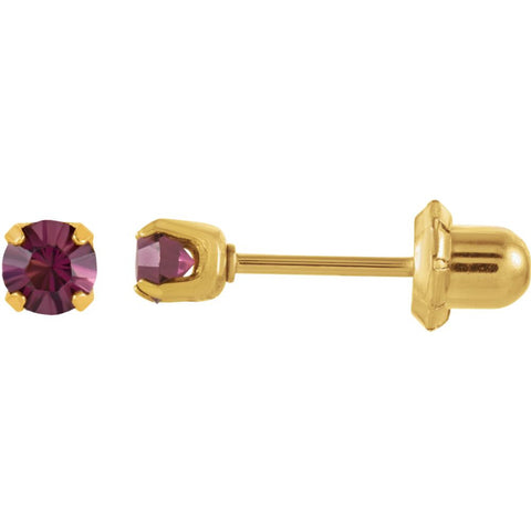 24K Yellow with Stainless Steel Solitaire "February" Birthstone Piercing Earrings