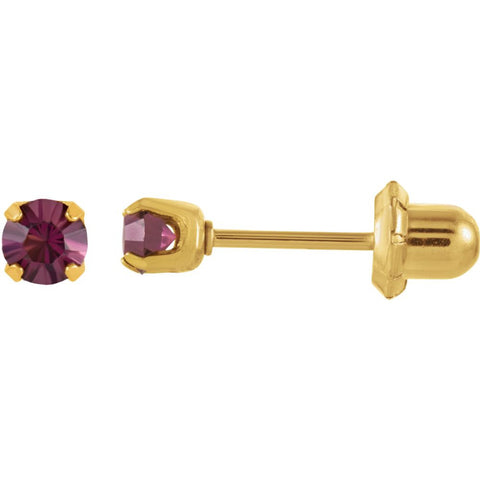 24K Yellow with Stainless Steel Solitaire "February" Birthstone Piercing Earrings 24K Yellow with Stainless Steel Solitaire "February" Birthstone Piercing Earrings