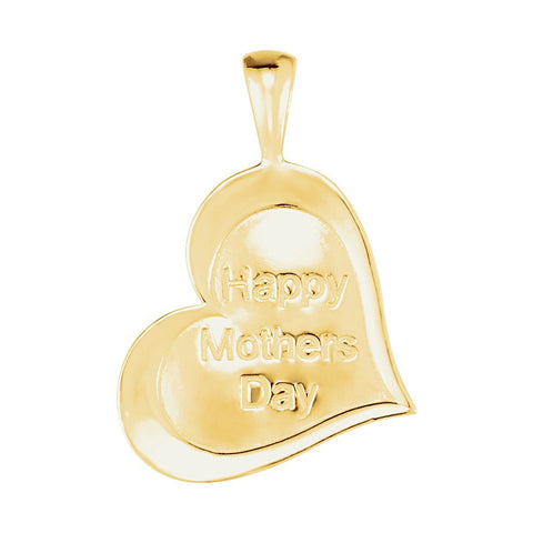 14k Yellow Gold Heart print Happy Mothers Day Pendant