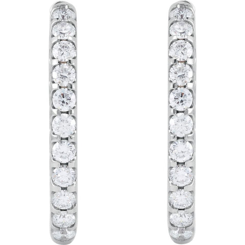 14k White Gold 3 CTW Diamond Inside/Outside Hoop Earrings